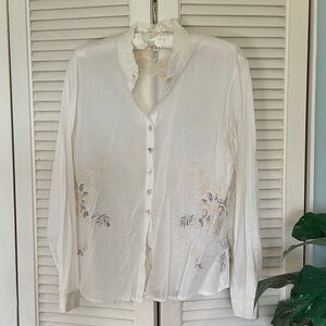 J. Jill Cream Floral Button-Up Long-sleeve Blouse